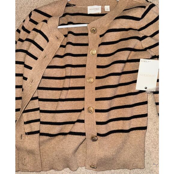 New Devotion by Cyrus Gold Button Down Striped Cardigan Toffee size S - Picture 7 of 7
